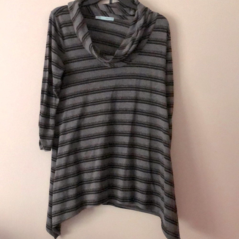 Women’s Maurices striped tunic top Cowl neck 3/4 sleeves medium asymmetrical